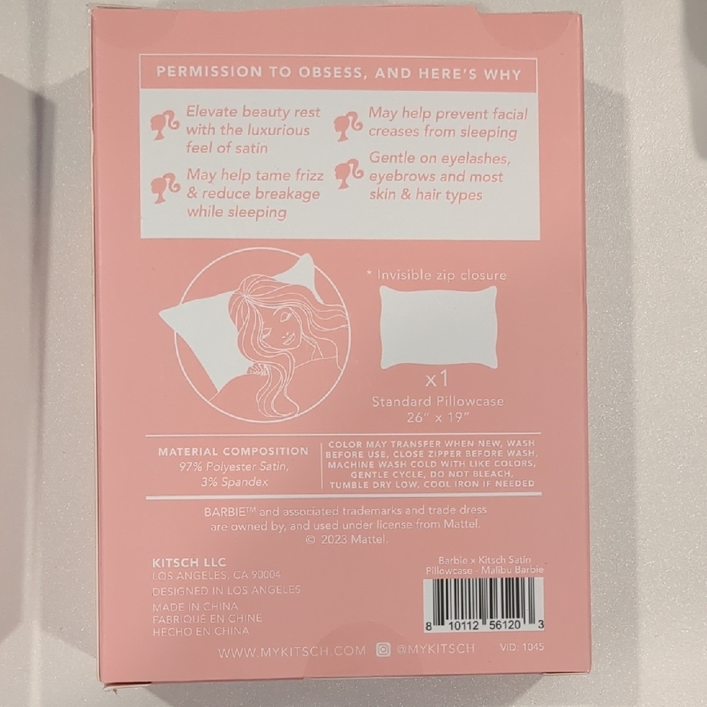 Barbie Satin Pillowcase in Blue Checkerboard with Pink Accents - Picture 2 of 6